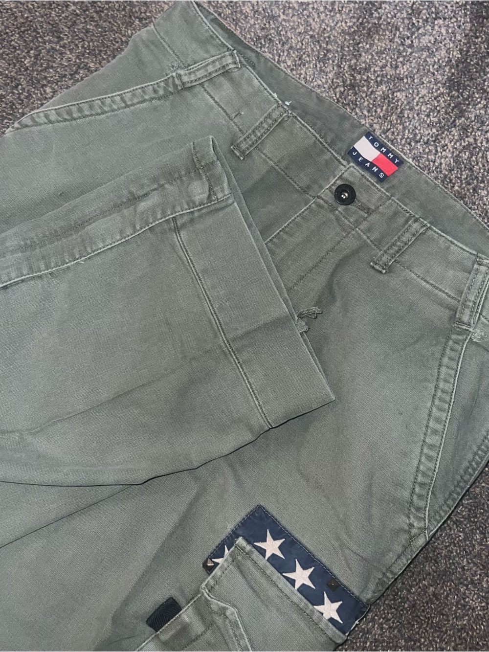 Vintage Tommy Jeans Olive Green Flag Cargo Pants/Trousers Mens Size 32x32